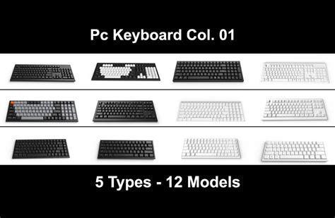 3D Model Collection Pc Keyboard Col01 - 5 Types - 12 Models VR / AR ...