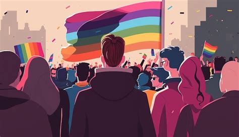 Mes Del Orgullo Lgbt Bandera Y Grupo Diverso De Personas Generativo Ai