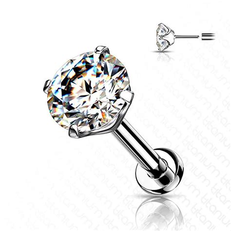 Threadless Labret Piercing Studs G23 Titanium Flat Back Studs With CZ