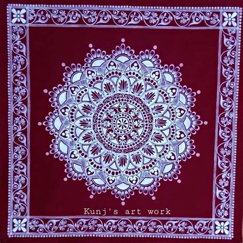 Intricate Aipan Design on a Red Bandana