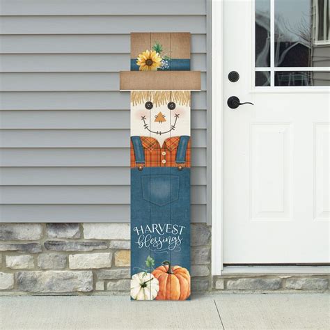 Harvest Blessings Scarecrow Outdoor Porch Sign Porch Signs Fall Wood