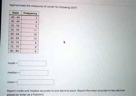 Approximate The Measures Of Center For Following Gfdt Data Frequency 40