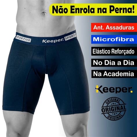 Cueca Boxer Masculina Microfibra Keeper Original Long Leg Ant Assadura