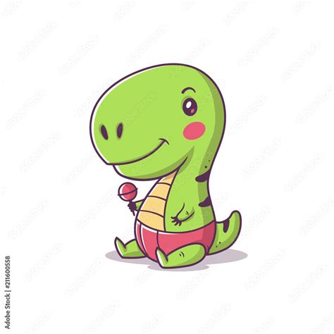 Cute Kawaii Baby Tyrannosaurus Rex Little T Rex Cartoon Vector
