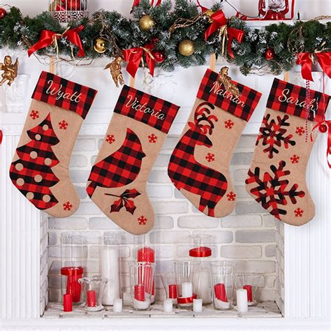 Calcetines de decoración navideños calcetín de lino cálido rojo