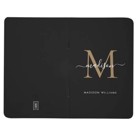 Modern Black Gold Monogram Girly Chic Script Name Journal Zazzle