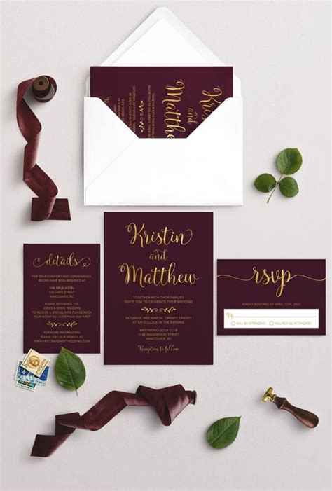 Burgundy Wedding Invitation Set Printable Burgundy Wedding Etsy