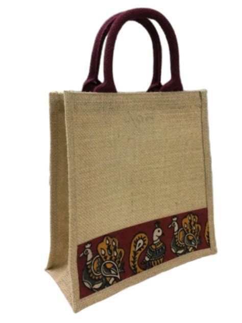 Rubis Bags Natural Jute Printed Fabric Bag For Shopping Capacity 3