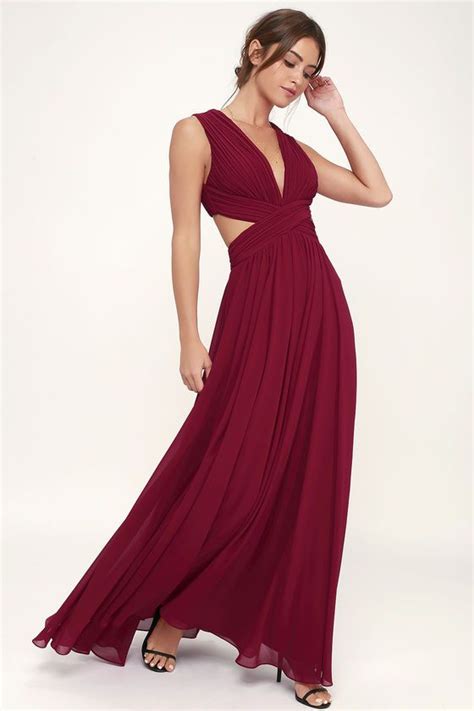 Vivid Imagination Wine Red Cutout Maxi Dress Cutout Maxi Dress V