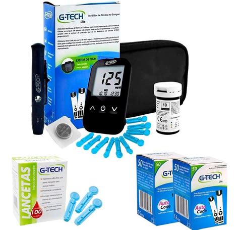 Kit Medidor De Glicose Free Lite Completo 100 Tiras Reagentes 100