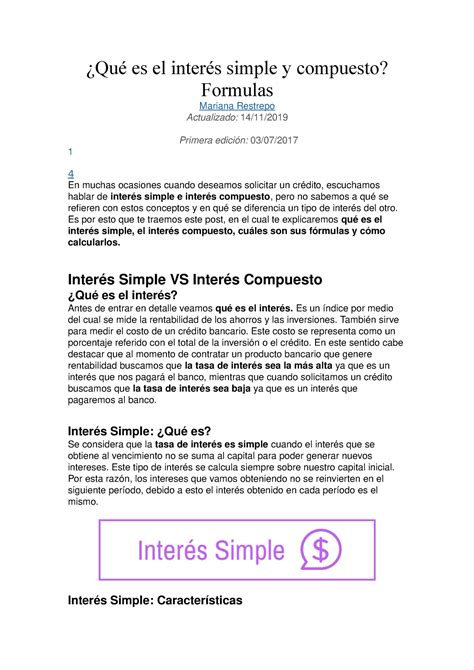 Interes Simple Concepto ¿qué Es El Interés Simple Y Compuesto