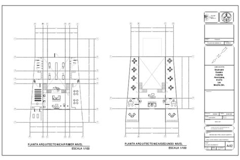 Planta Arquitectonica Primer Nivel Escala 1 100 Planta Arquitectonica Segundo Nivel Escala 1 100