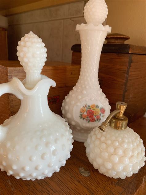 Vintage Avon Perfume Bottles Set Of 3 Hobnail Milk Glass Etsy Milk