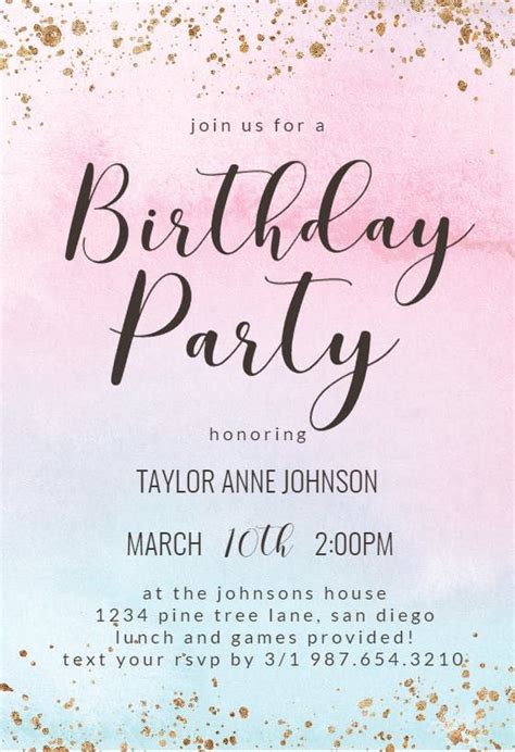 Rainbow Ombre Invitación De Cumpleaños Greetings Island Free Birthday Invitation Templates