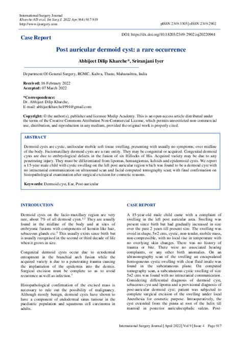 (PDF) Post auricular dermoid cyst: a rare occurrence | sriranjani iyer - Academia.edu