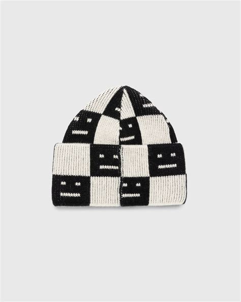 Acne Studios Jacquard Knit Beanie Black Oatmeal Melange