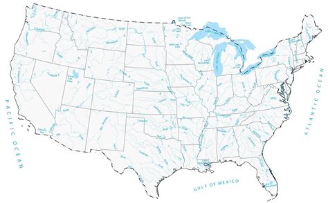 Lakes and Rivers Map of the United States - GIS Geography