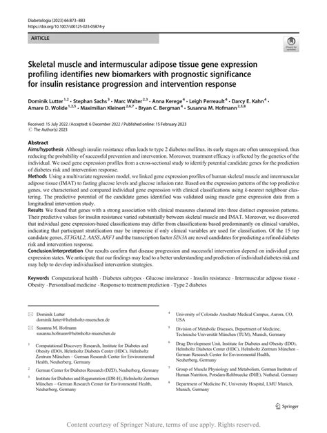 Pdf Skeletal Muscle And Intermuscular Adipose Tissue Gene Expression