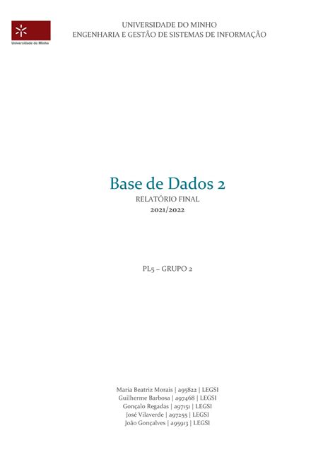 Relatorio Base De Dados Engenharia E Gesto De Sistemas De Informa