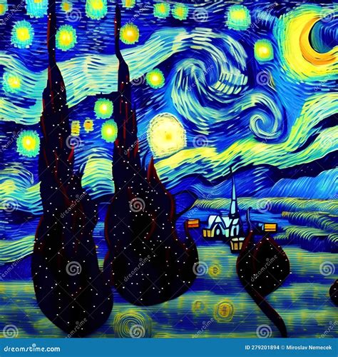 Starry Night In Vincent Van Gogh Style Generative Ai Illustration Stock Illustration