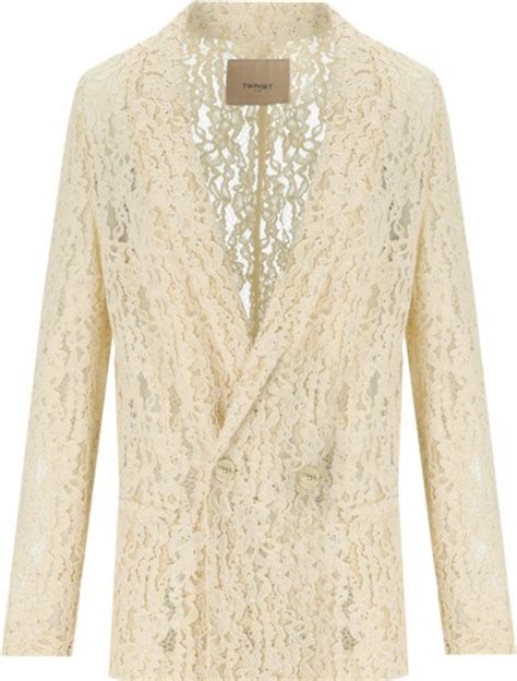 Twinset Macramé Lace Blazer Ivory Se priser nu