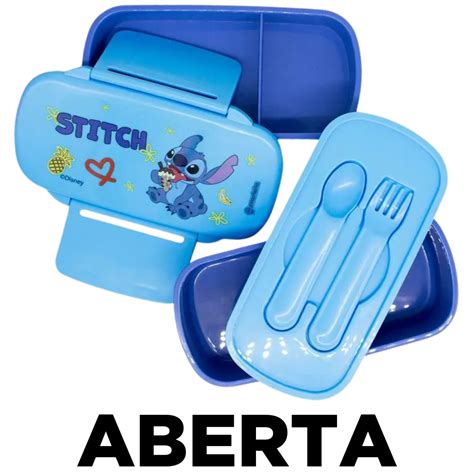 Stitch Marmita Lancheira Infantil Garfo E Faca BPA FREE 3