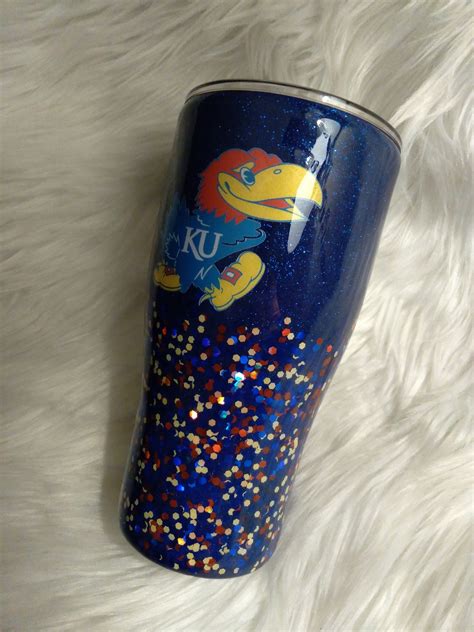 Ku Blue Red And Yellow Confetti Glittered Tumbler Custom Rock Chalk