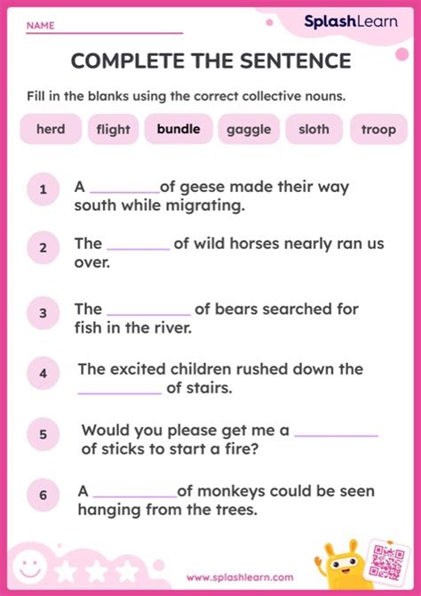 Collective Nouns Complete The Sentence Worksheet