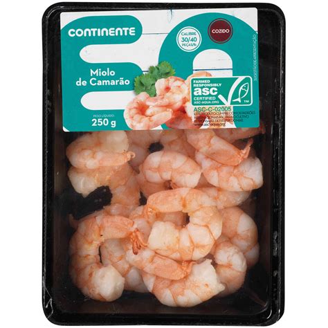 Miolo de Camarão Cozido 30 40 Fresco Continente emb 250 gr