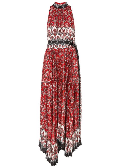 Alice Olivia Mertie Printed Satin Maxi Dress Red Editorialist