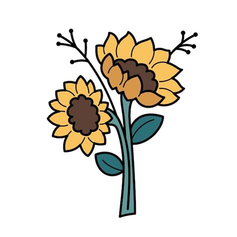 Lindo Ramo De Girasoles Dibujado A Mano Con Una Ilustraci N Vectorial