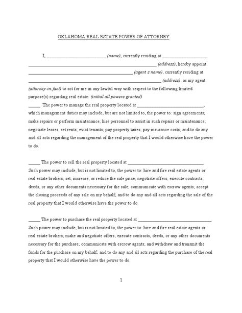 Free Oklahoma Power Of Attorney Poa Forms Pdf And Doc Formspal