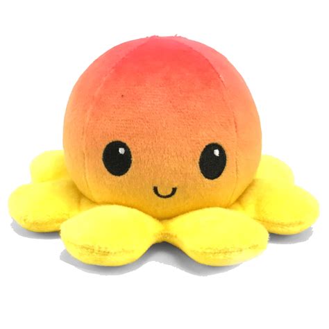 Rainbow Gradient Reversible Octopus Plushie Happy Angry Red