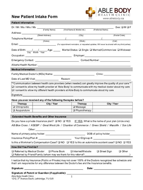 Fillable Online Adult New Patient Intake Form Columbia Doctors Fax