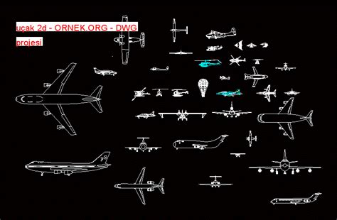 uçak 2d dwg projesi Autocad Projeler