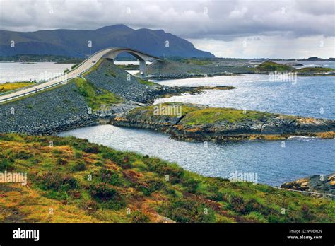 Europe Norway Atlantic Ocean Road Storseisundet Bridge Stock Photo