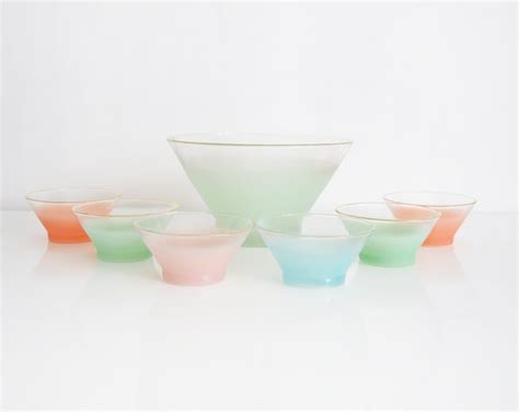 Vintage Blendo Salad Bowl Set Mid Century Pastel Frosted Etsy