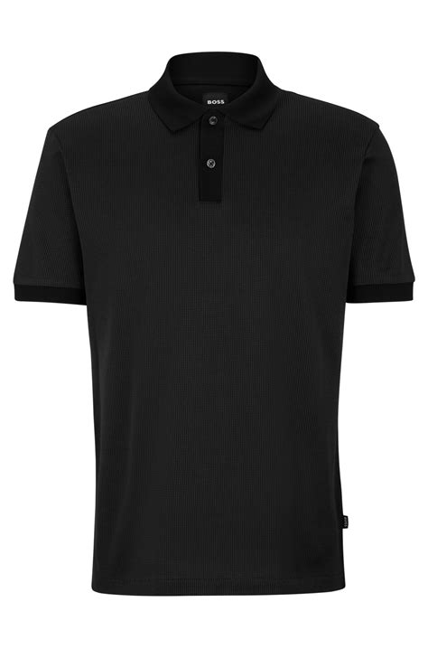 Boss Structured Cotton Polo Shirt With Mercerized Finish Black