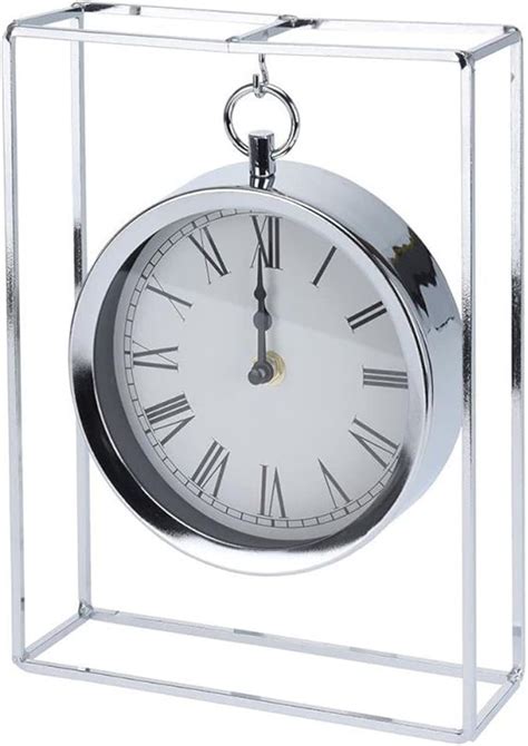 25cm Stylish Silver Hanging Table Clock Suspended Chrome Mantel Clock