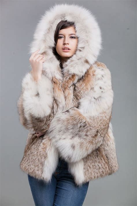 Hooded Lynx Fur Jacket Fur Coats Women Fur Fashion Fur Parka