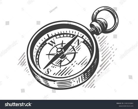 Vintage Compass Sketch Engraving Vector Illustration Stock Vector Royalty Free 2181322861