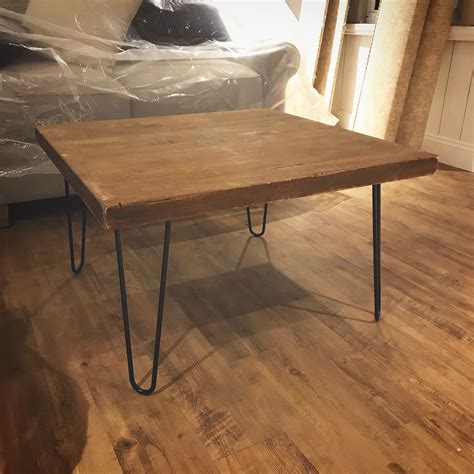 My Diy Butcher Block Coffee Table Repurposed Old Island Top With Adding Some Hairpin Legs Easy