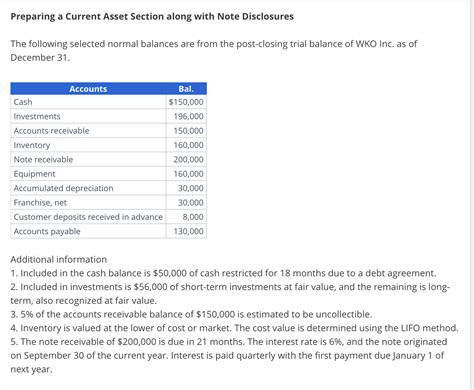 Solved Preparing A Current Asset Section Along With Note Chegg