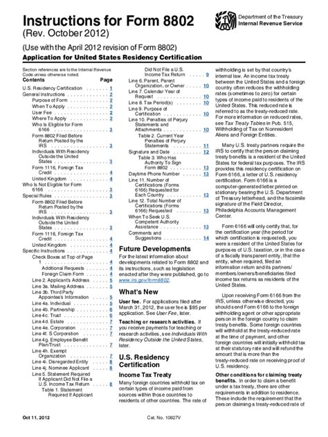 Fillable Online Form 8802 Application For United States Residency