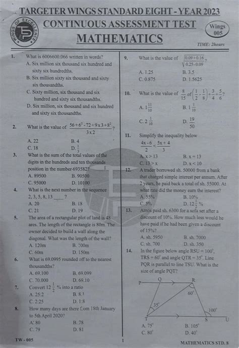 2023 Kcpe Targeter Wings Continuous Assesment Test 005