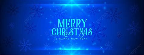 Blue Merry Christmas Shiny Snowflakes Banner Design Poster Template