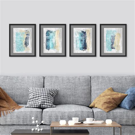 PixonSign Framed Wall Art Pastel Watercolor Blue Teal Yellow Paint