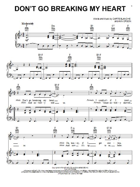 Dont Go Breaking My Heart By Abby Mallard Sheet Music For Piano Vocal And Guitar Chords Right