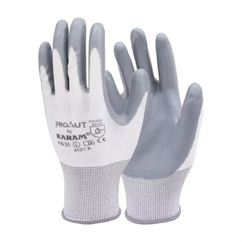 Buy Karam Nitrile Cut Resistant Gloves White And Grey Color L Size