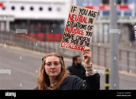 White Female Protestor At The Pro Palestine March In Cardiff City